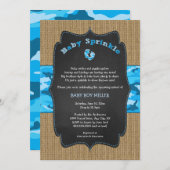 青い迷彩柄のベビーは招待、カムフラージュのバーラップを振りかけます 招待状 (正面/裏面)