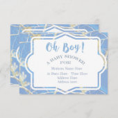 青い迷彩柄のベビーシャワー 招待状 (正面/裏面)