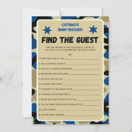 青い迷彩柄ベビーシャワー – 編集可能な名前、5 x 7 招待状