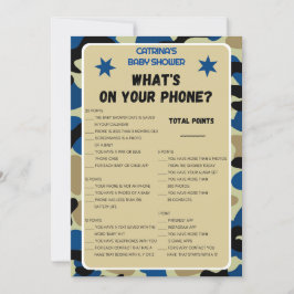 青い迷彩柄ベビーシャワー – 編集可能な名前、5x7 Invitat 招待状