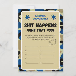 青い迷彩柄ベビーシャワー – 編集可能な名前、5x7 Invitat 招待状