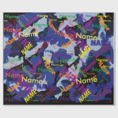 青い迷彩柄名前の追加カスタム紙 ラッピングペーパー (フラット)