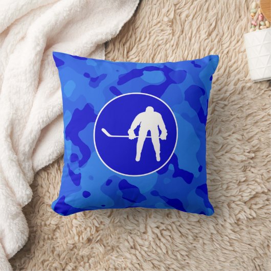 青い迷彩柄;カモフラージホッケー クッション (ブランケット)
