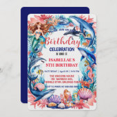 青い遊び心のある人魚クジラ魚サメの誕生日 セーブザデート (正面/裏面)