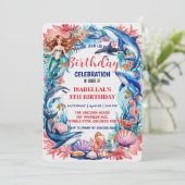 青い遊び心のある人魚クジラ魚サメの誕生日 セーブザデート (スタンド正面)