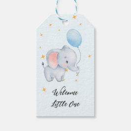 青い遊び心のある象のベビーシャワー ギフトタグ