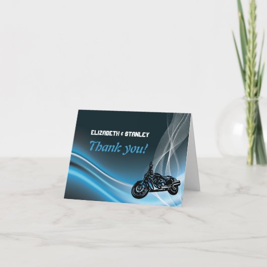 青い道のバイクもしくは自転車に乗る人の結婚式はメッセージカード感謝していしています サンキューカード (正面)