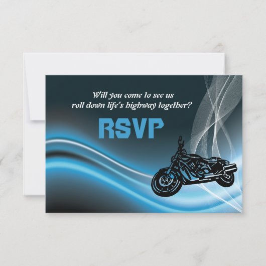 青い道路バイクの結婚式の出欠返信カード 出欠カード (正面)
