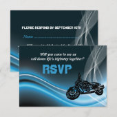青い道路バイクの結婚式の出欠返信カード 出欠カード (正面/裏面)