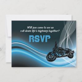 青い道路バイクの結婚式の出欠返信カード 出欠カード