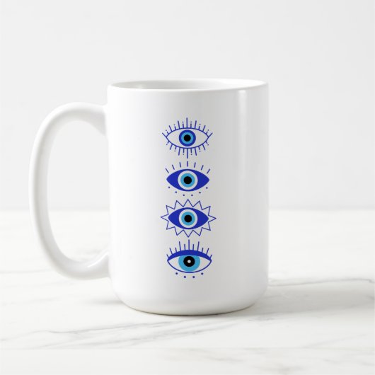 青い邪悪な目のエネルギー瞑想ハムサ神秘  コーヒーマグカップ (左)