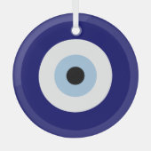 青い邪悪な目の幸運と保護のシンボル ガラスオーナメント (正面)