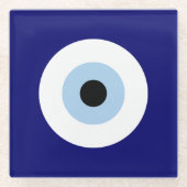 青い邪悪な目の幸運と保護のシンボル ガラスコースター (正面)