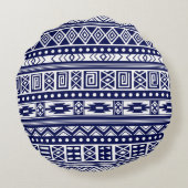 青い部族の幾何学的パターン ラウンドクッション (裏面)