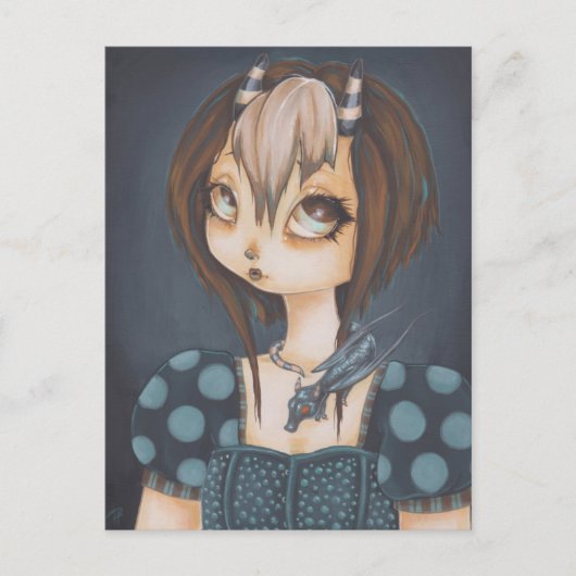 青い郵便はがきのゴシック様式妖精のドラゴン ポストカード (正面)