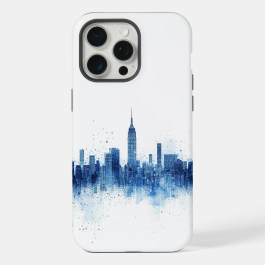 青い都会の建築パノラマ iPhoneケース (裏面)