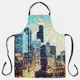 青い都市建物モザイクスタイルとレリーフ、 浮き彫り エプロン