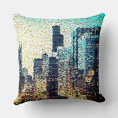 青い都市建物モザイクスタイルとレリーフ、 浮き彫り クッション (裏面)