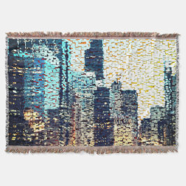 青い都市建物モザイクスタイルとレリーフ、 浮き彫り スローブランケット