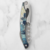 青い都市建物モザイクスタイルとレリーフ、 浮き彫り ソムリエナイフ (裏面)