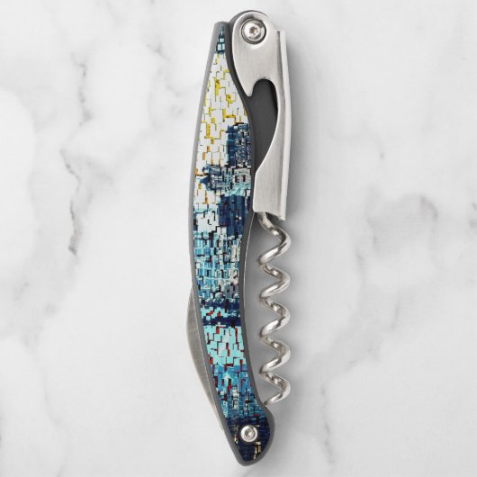 青い都市建物モザイクスタイルとレリーフ、 浮き彫り ソムリエナイフ (裏面)