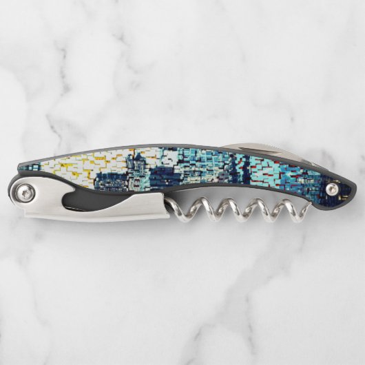 青い都市建物モザイクスタイルとレリーフ、 浮き彫り ソムリエナイフ (正面)