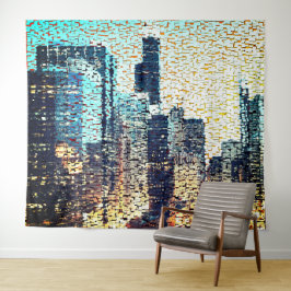 青い都市建物モザイクスタイルとレリーフ、 浮き彫り タペストリー