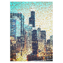 青い都市建物モザイクスタイルとレリーフ、 浮き彫り テーブルクロス