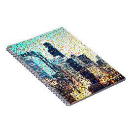 青い都市建物モザイクスタイルとレリーフ、 浮き彫り ノートブック