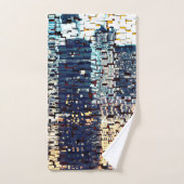 青い都市建物モザイクスタイルとレリーフ、 浮き彫り バスタオルセット (ハンドタオル)