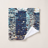 青い都市建物モザイクスタイルとレリーフ、 浮き彫り バスタオルセット (ウォッシュタオル)