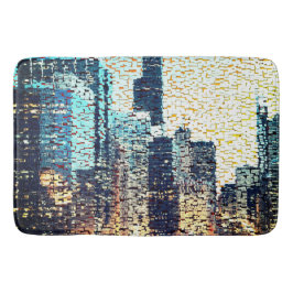 青い都市建物モザイクスタイルとレリーフ、 浮き彫り バスマット
