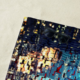 青い都市建物モザイクスタイルとレリーフ、 浮き彫り ビーチタオル