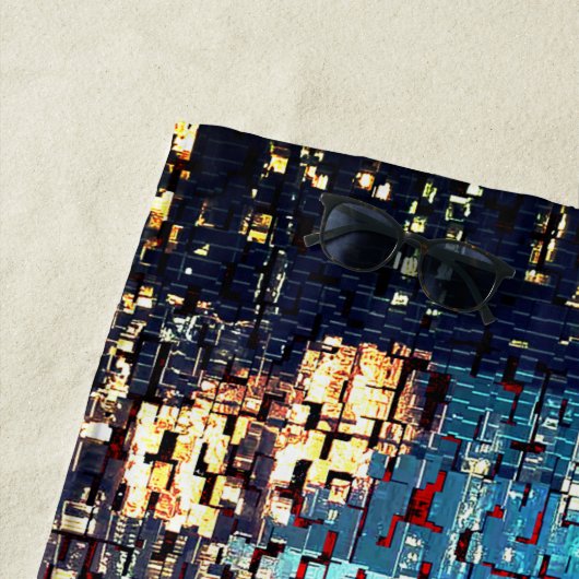 青い都市建物モザイクスタイルとレリーフ、 浮き彫り ビーチタオル (インサイチュ)