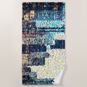 青い都市建物モザイクスタイルとレリーフ、 浮き彫り ビーチタオル (正面)