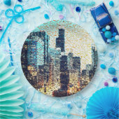 青い都市建物モザイクスタイルとレリーフ、 浮き彫り ペーパープレート (パーティー)