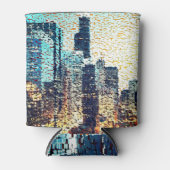 青い都市建物モザイクスタイルとレリーフ、 浮き彫り 缶クーラー (正面)