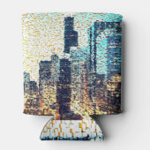 青い都市建物モザイクスタイルとレリーフ、 浮き彫り 缶クーラー (裏面)