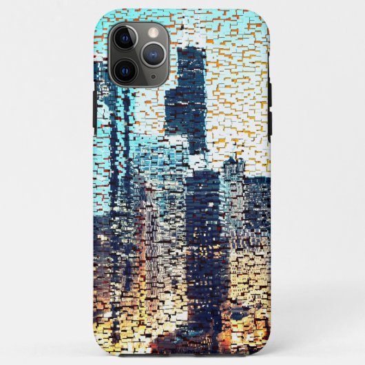 青い都市建物モザイクスタイルとレリーフ、 浮き彫り Case-Mate iPhoneケース (裏面)