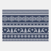 青い醜いクリスマスセーター水牛のプレイド&スター ラッピングペーパーシート (正面)