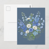 青い野の花のブーケの植物画  ポストカード (正面/裏面)
