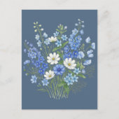 青い野の花のブーケの植物画  ポストカード (正面)