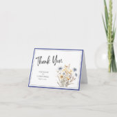 青い野エレガント花フォーマル結婚の写真 サンキューカード (正面)