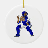 青い野球のキャッチャー セラミックオーナメント (裏面)