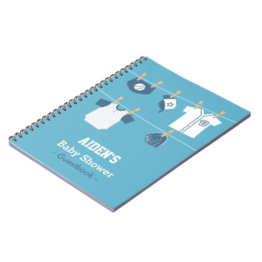 青い野球の男の赤ちゃんのシャワーのゲストブック ノートブック (左側)