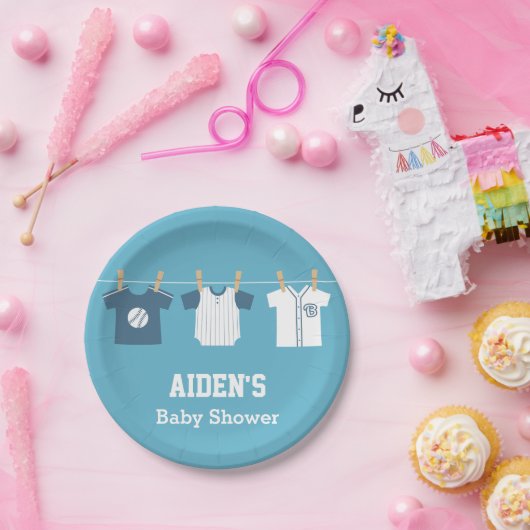 青い野球の男の赤ちゃんのシャワーの供給 ペーパープレート (パーティー)