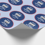 青い野球の赤ちゃんがシャワーを浴びる男の子のカスタム ラッピングペーパー (角)