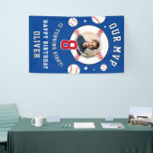 青い野球をテーマにした子供の誕生日写真 横断幕 (トレードショー)