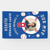 青い野球をテーマにした子供の誕生日写真 横断幕 (横)