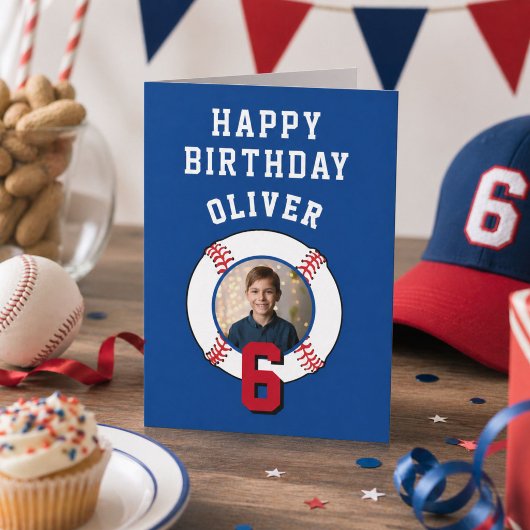 青い野球ボール 子供の誕生日 写真 カード
